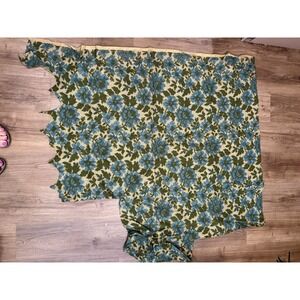MCM 1960s Upholstery Fabric Blue Green Floral Flower Power 44"x39" Home Decor